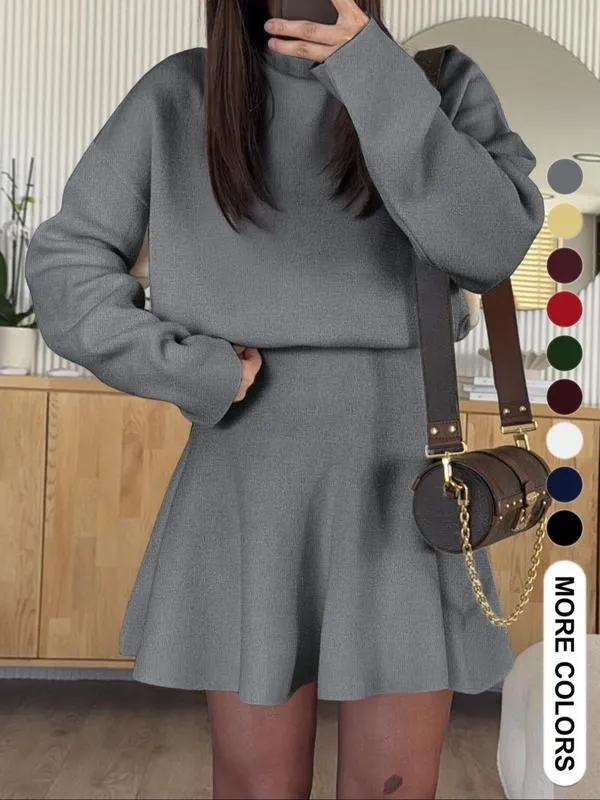 Women's Casual Half-High Neck Long Sleeve Knit Dress