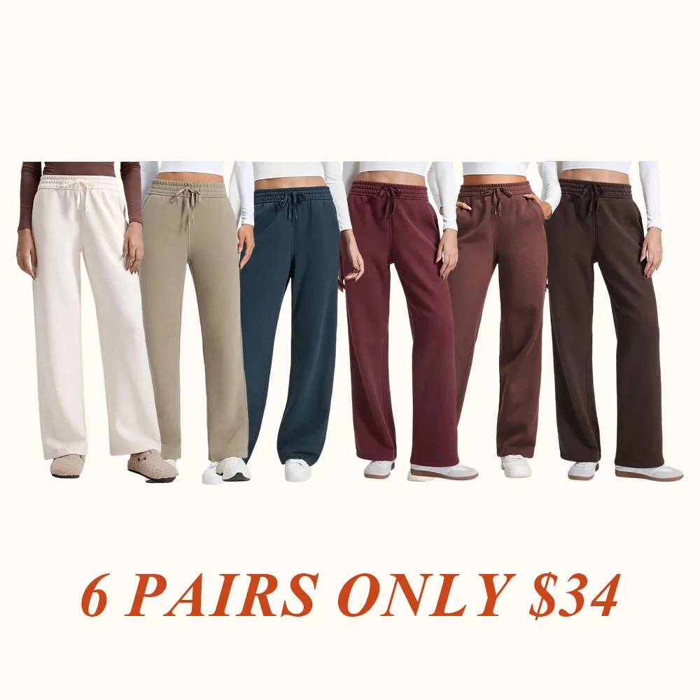 Cotton Fleece Lined Sweatpants Women Straight Leg Casual Lounge Sweat Pants