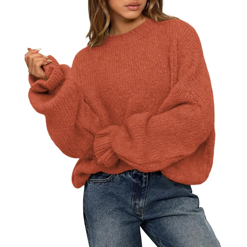 Women's Oversized Sweater Crewneck Long Sleeve Fuzzy Knit Chunky Pullover Sweaters