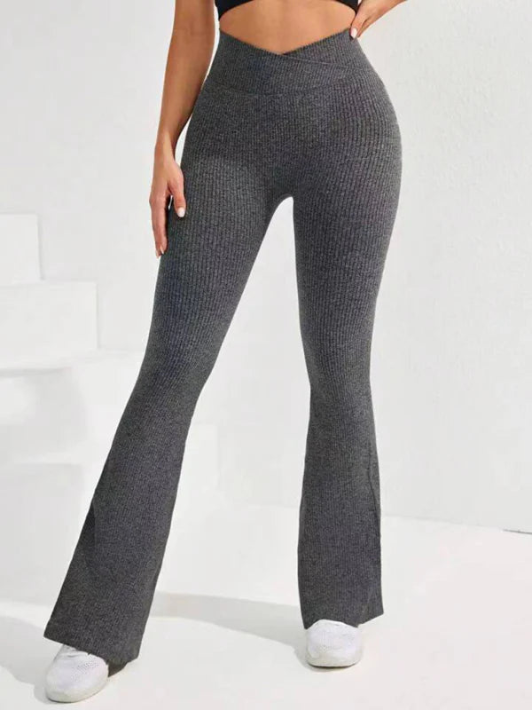 🖤 Cross Waist Flared Seamless Yoga Pants – Sculpt, Stretch & Slay 🔥