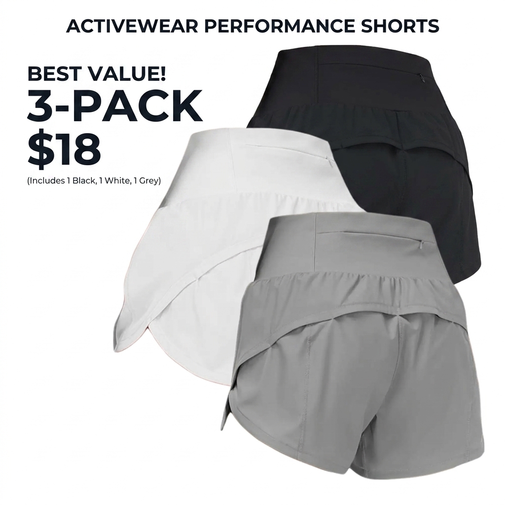 3pc Women's High-Waisted Athletic Shorts with Pockets