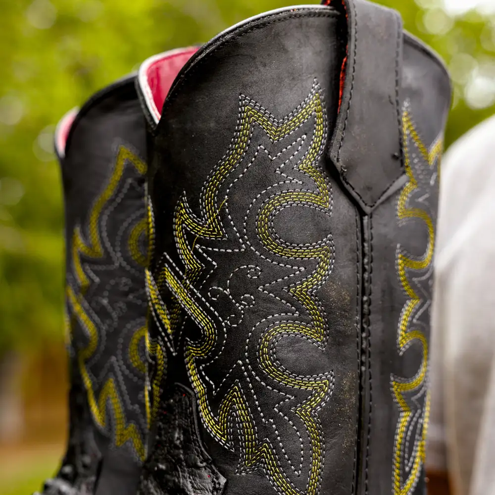 Black Ostrich Leather Boots With 3D Lightweight Sole - Composite Toe