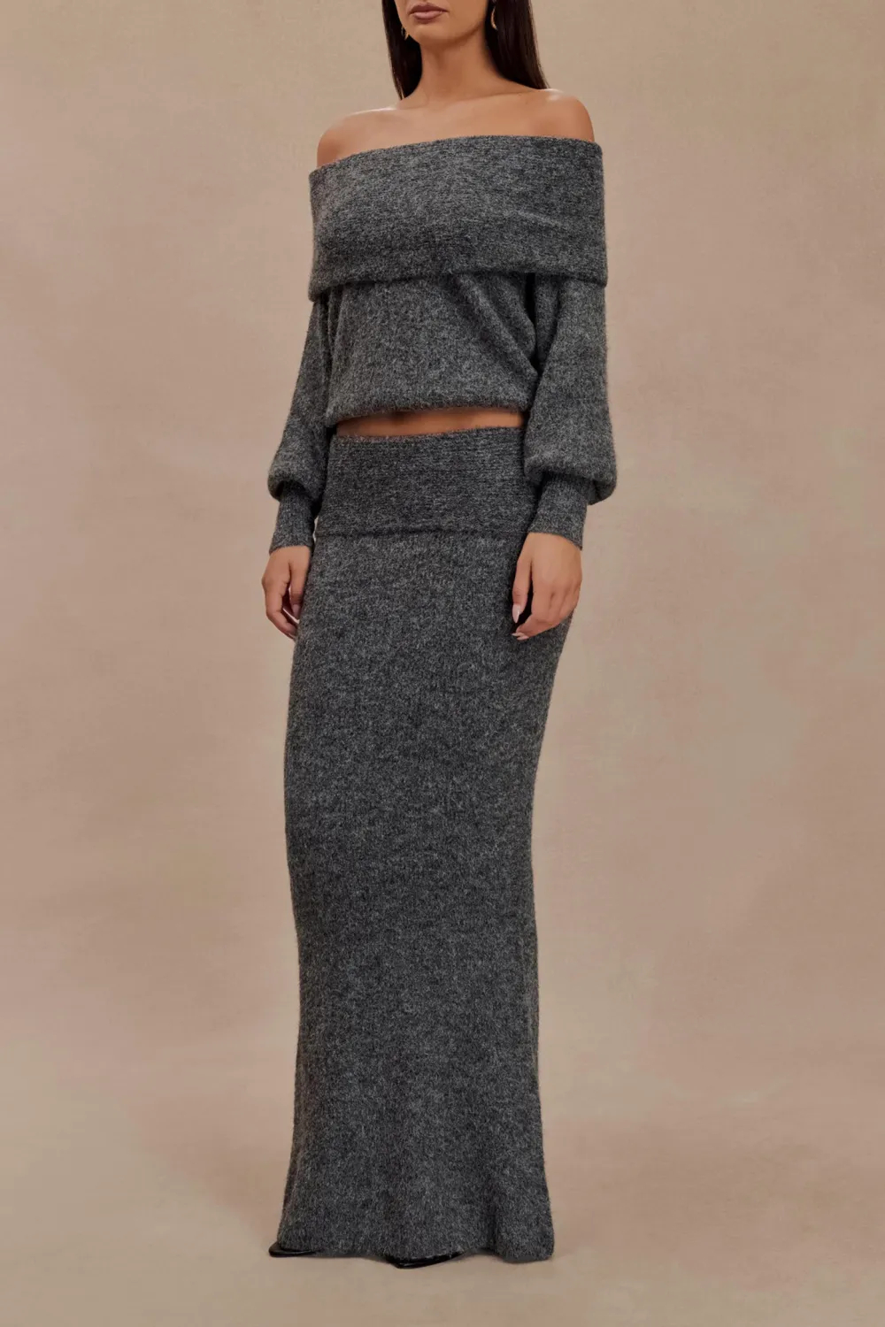Knit Maxi Skirt With Overlay