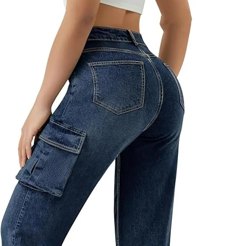 Women High Waisted Cargo Jean