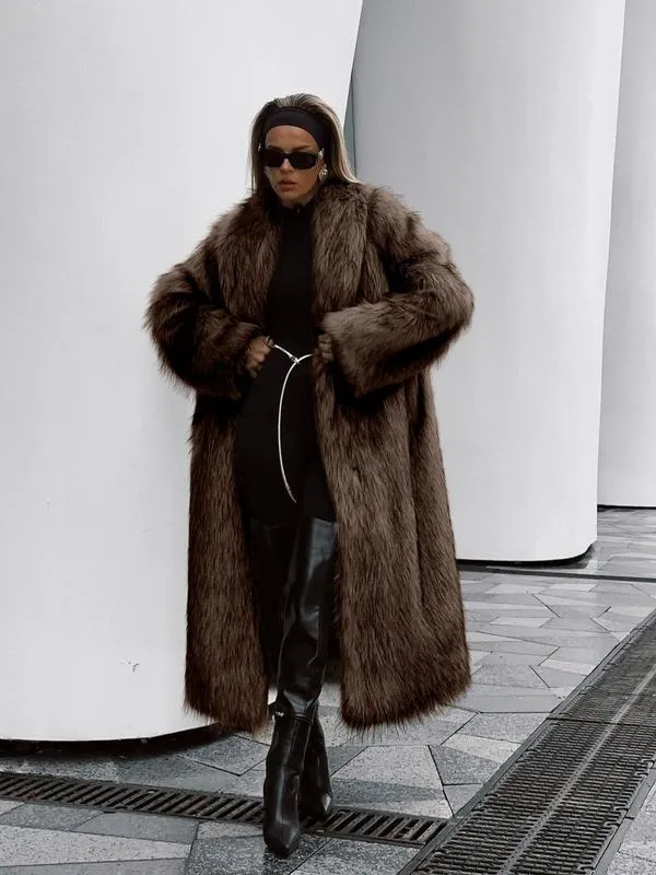 Women'S Solid Color Open Front Faux Fur Coat
