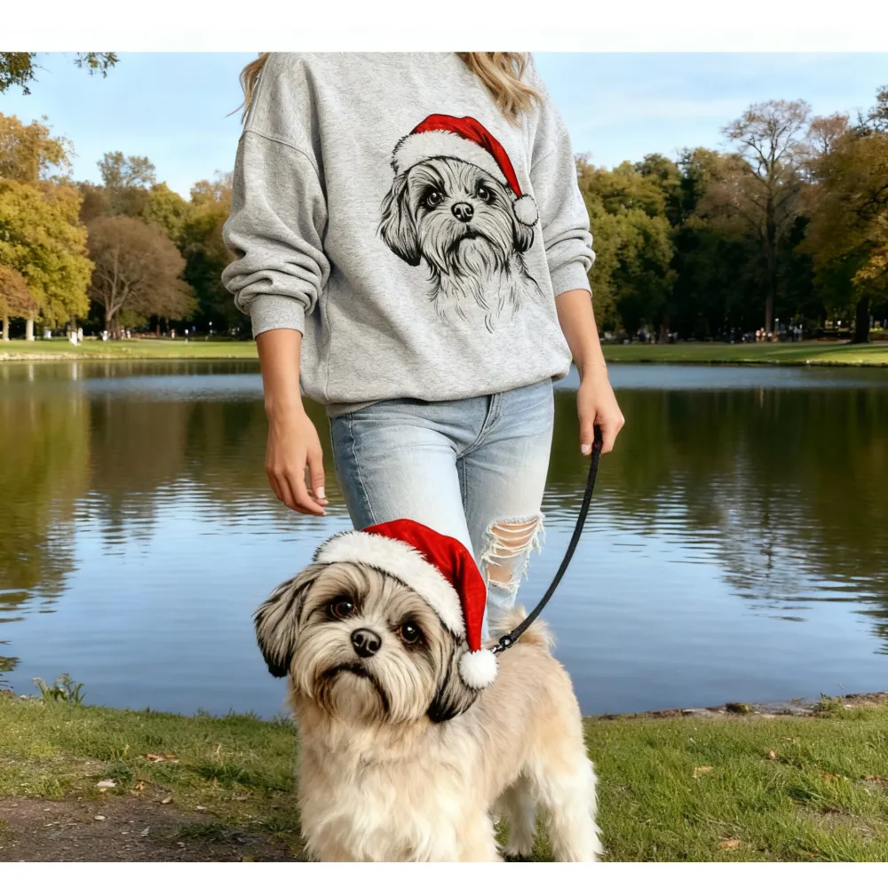 50 Dog Breeds Santa Hat Gildan Christmas Unisex Pullover