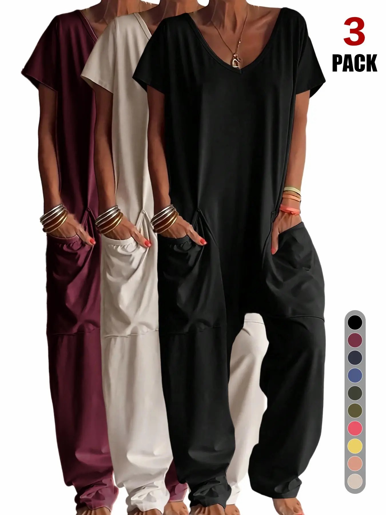 Women’s Casual Short Sleeve Wide-Leg Jumpsuit