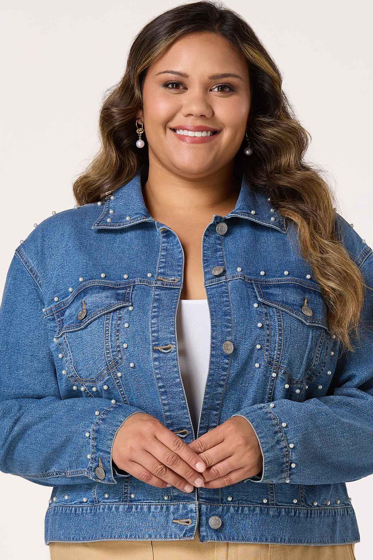 Plus Size Pearl Denim Jacket