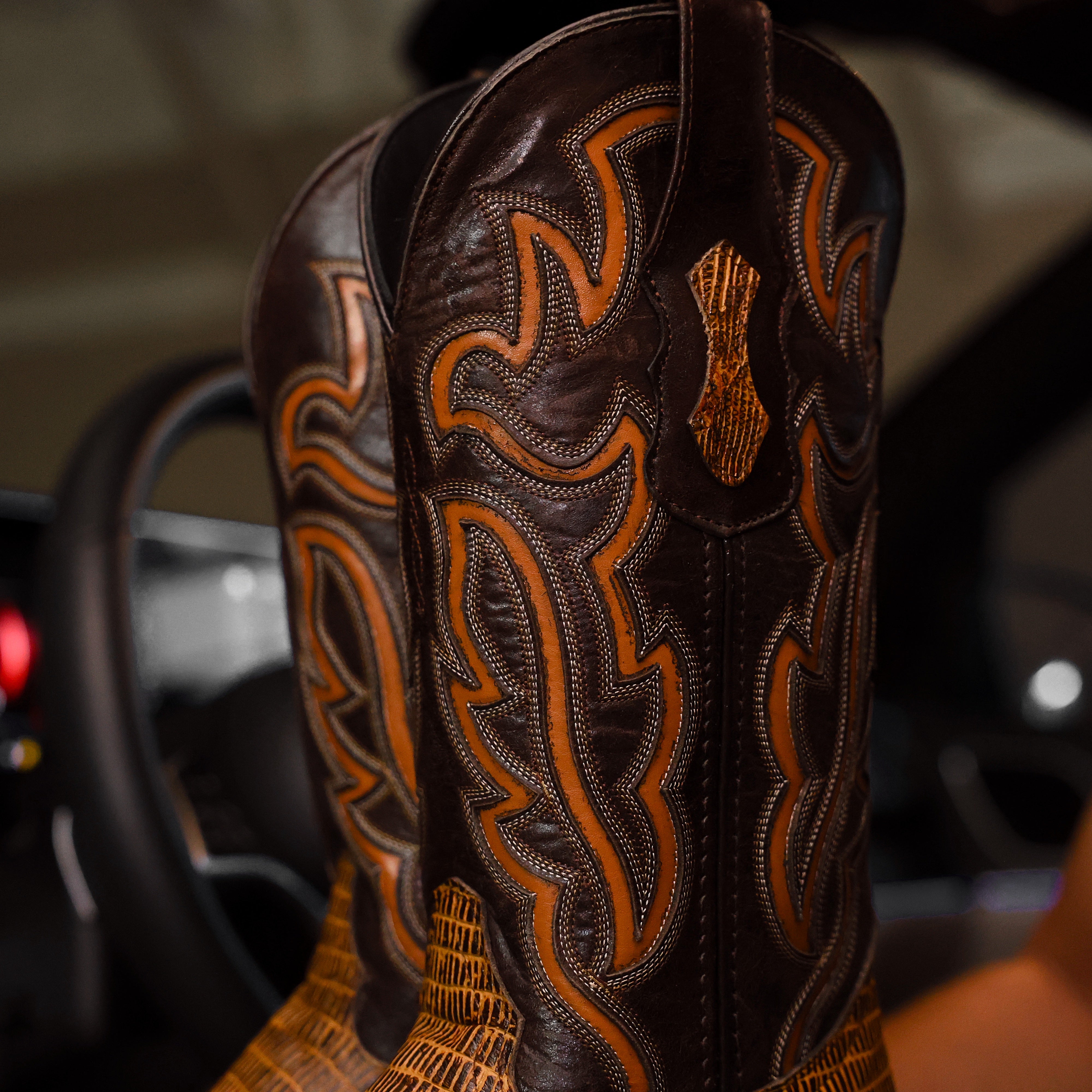 Honey Lizard Leather Boots - Square Toe