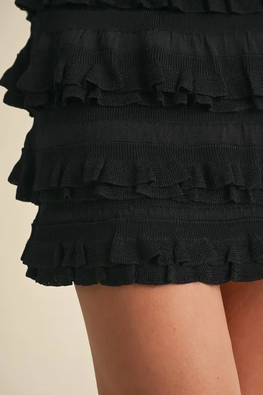 Ruffled Detail High Waist Knit Mini Skirt