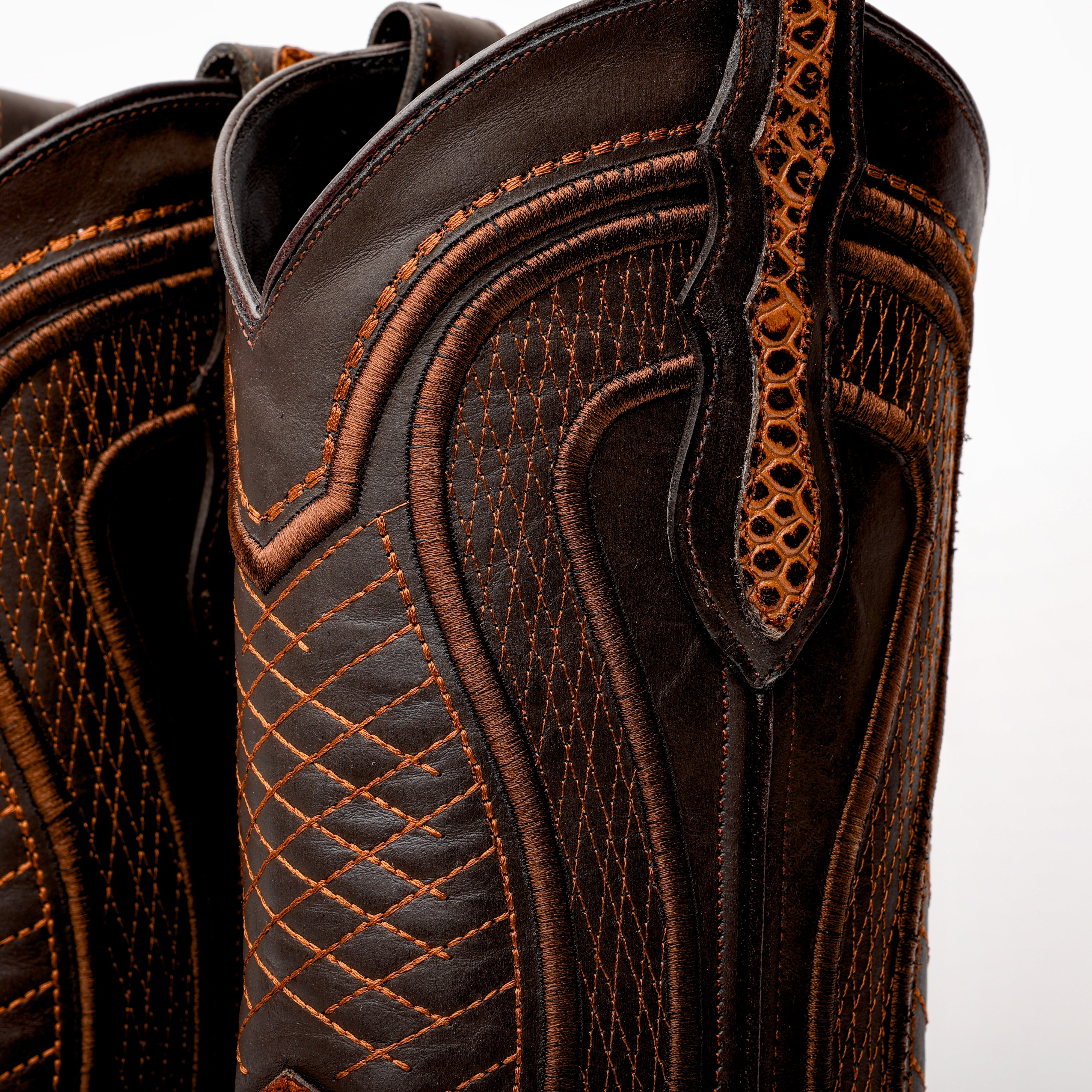 Cognac Python Leather Boots -Square Toe