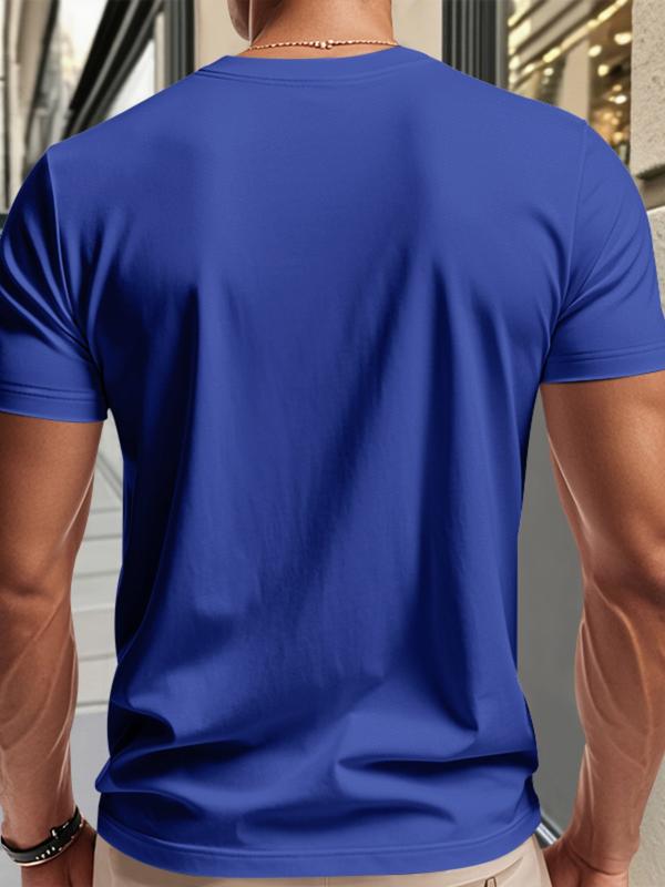 Men's Solid V-Neck Short Sleeve T-Shirt, Soft Breathable Heart-Neck Top, Classic Basic Versatile Tee – Suitable for Daily Wear, Layering & Outdoor Sports, Casual Fashion Must-Have for Men