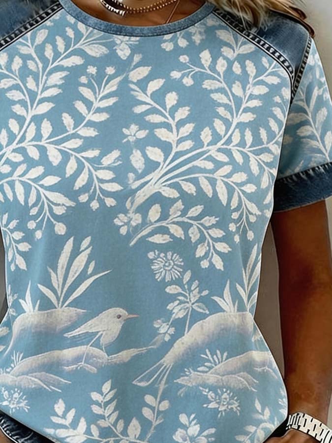 Women'S Casual Round-Neck Printed Top