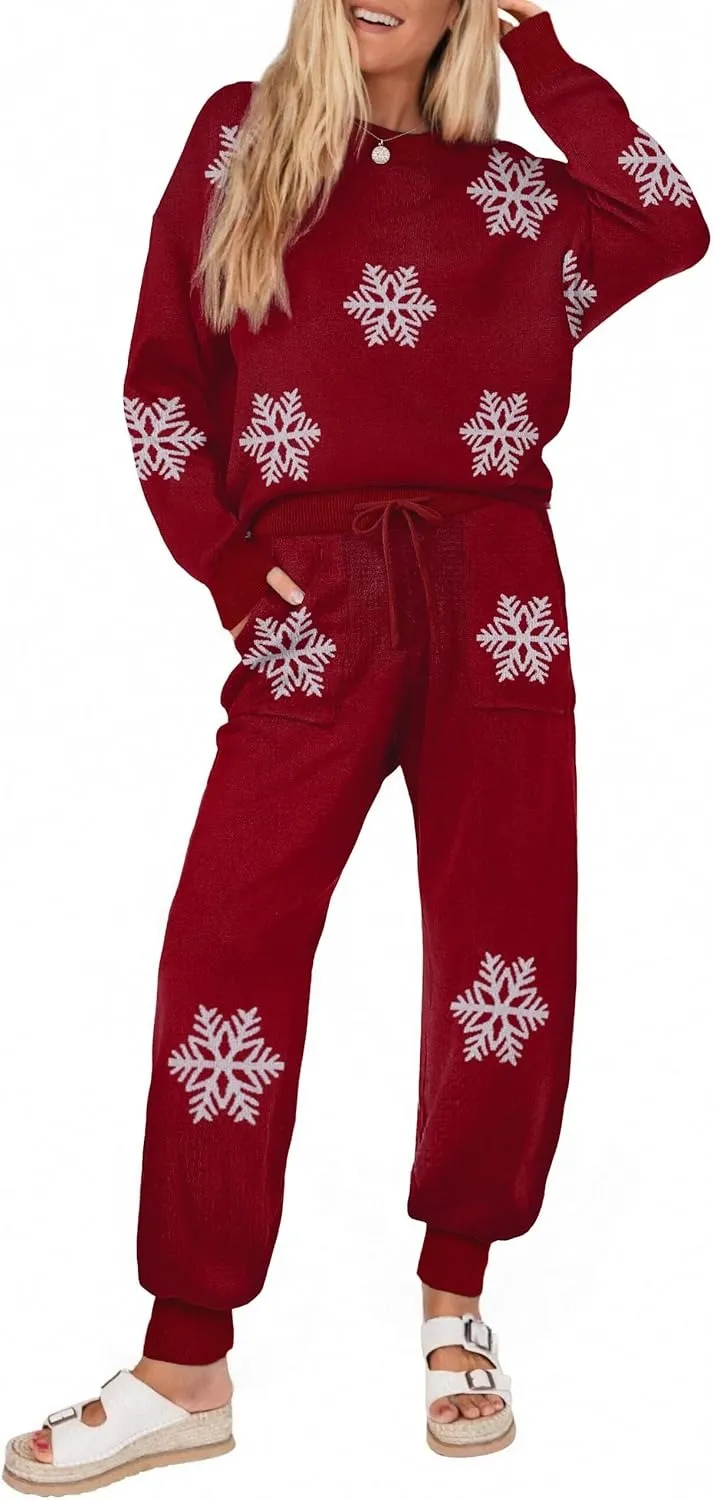 Women's Long Sleeve Knit Loungewear Set Jogger Pants Outfit
