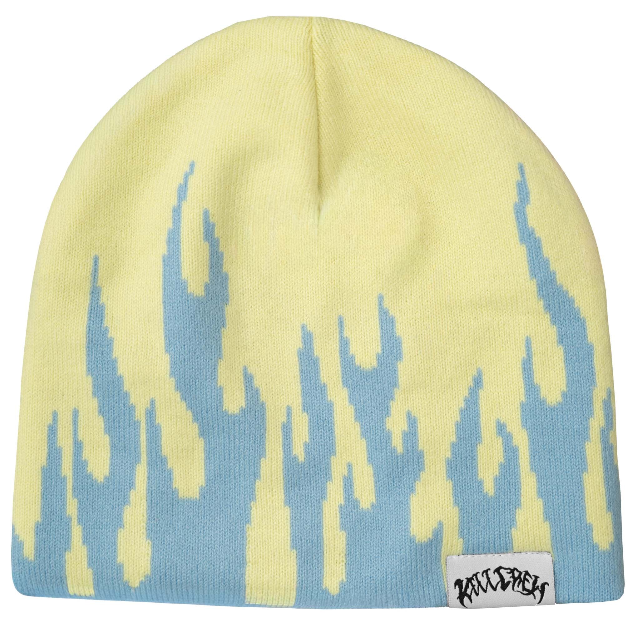 FLAME SKULL CAP BEANIE - YELLOW / BLUE