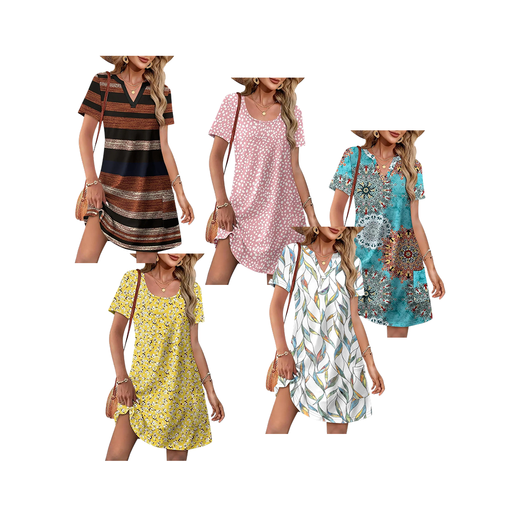 Summer Dress Dresses for Women 2026 Casual Summer V Neck Wedding Guest Dress Short Sleeve Fashion Beach Vacation Clothes