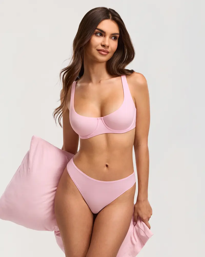 Unlined Balconette Bra No Padded Underwired Double Layer Cup Adjustable Straps Soft Stretchy Invisible Under Low Cut Tops