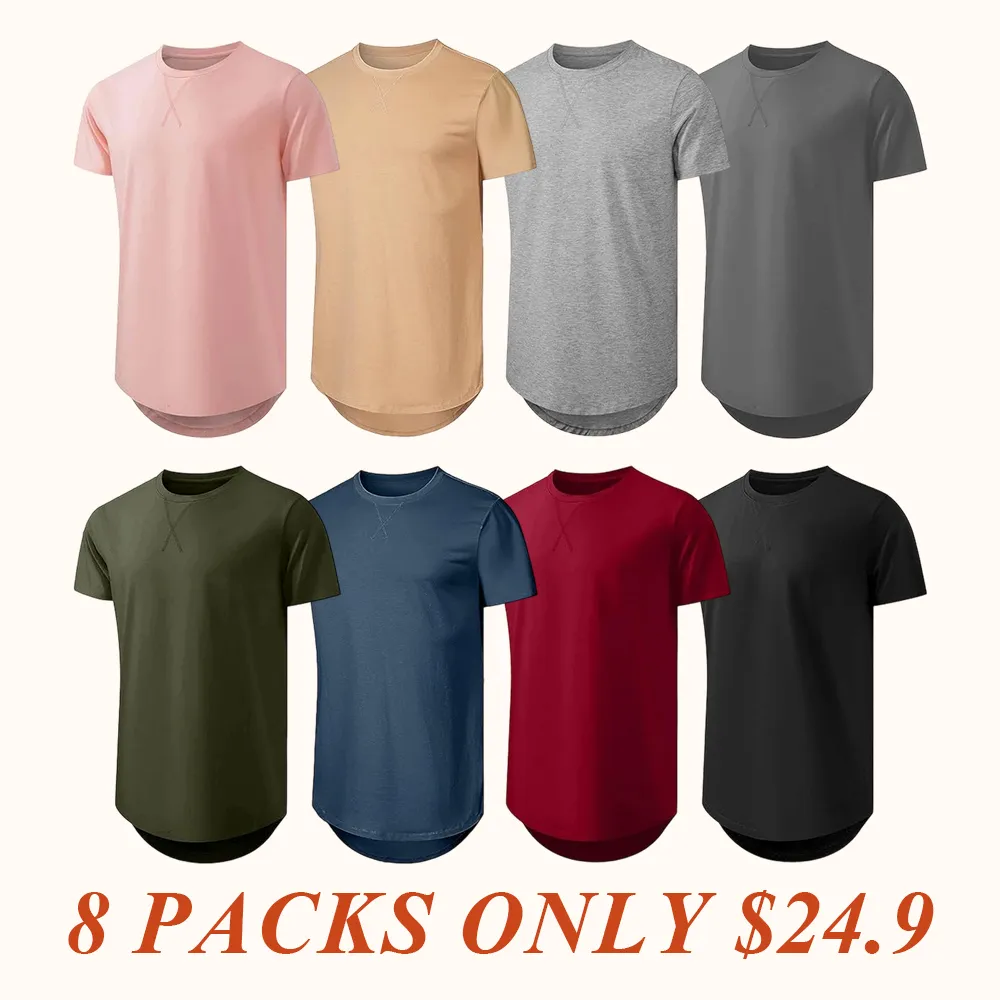 Cotton Hipster Hip Hop Longline Crewneck T-Shirt,Menswear Casual Tshirt Tops