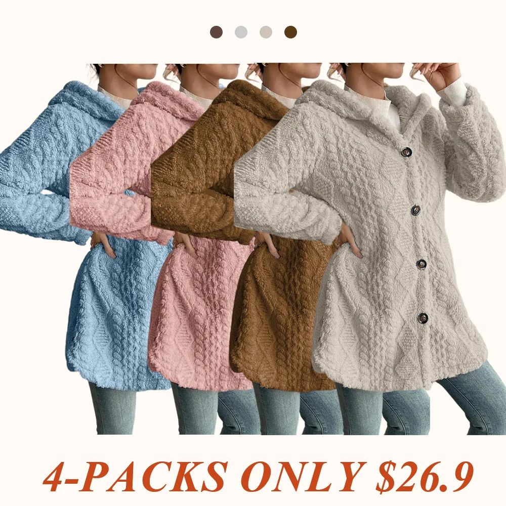 Women's Solid Color Fuzzy Hooded Jacket