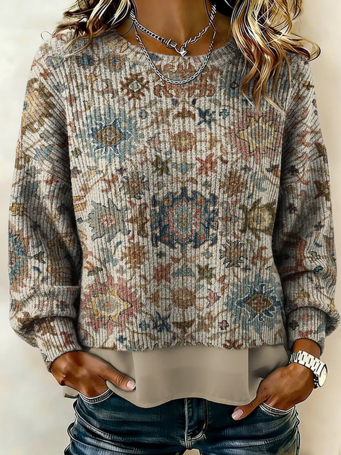 Women'S Vintage Western-Style Printed Top