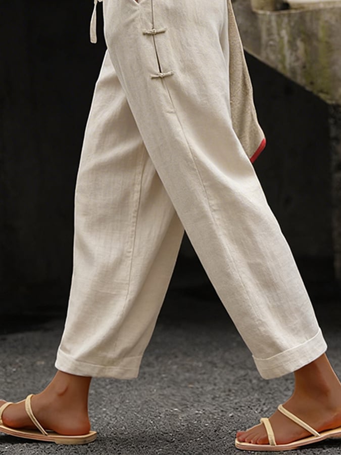 Women's Casual Solid-Color Cotton-Linen Pants
