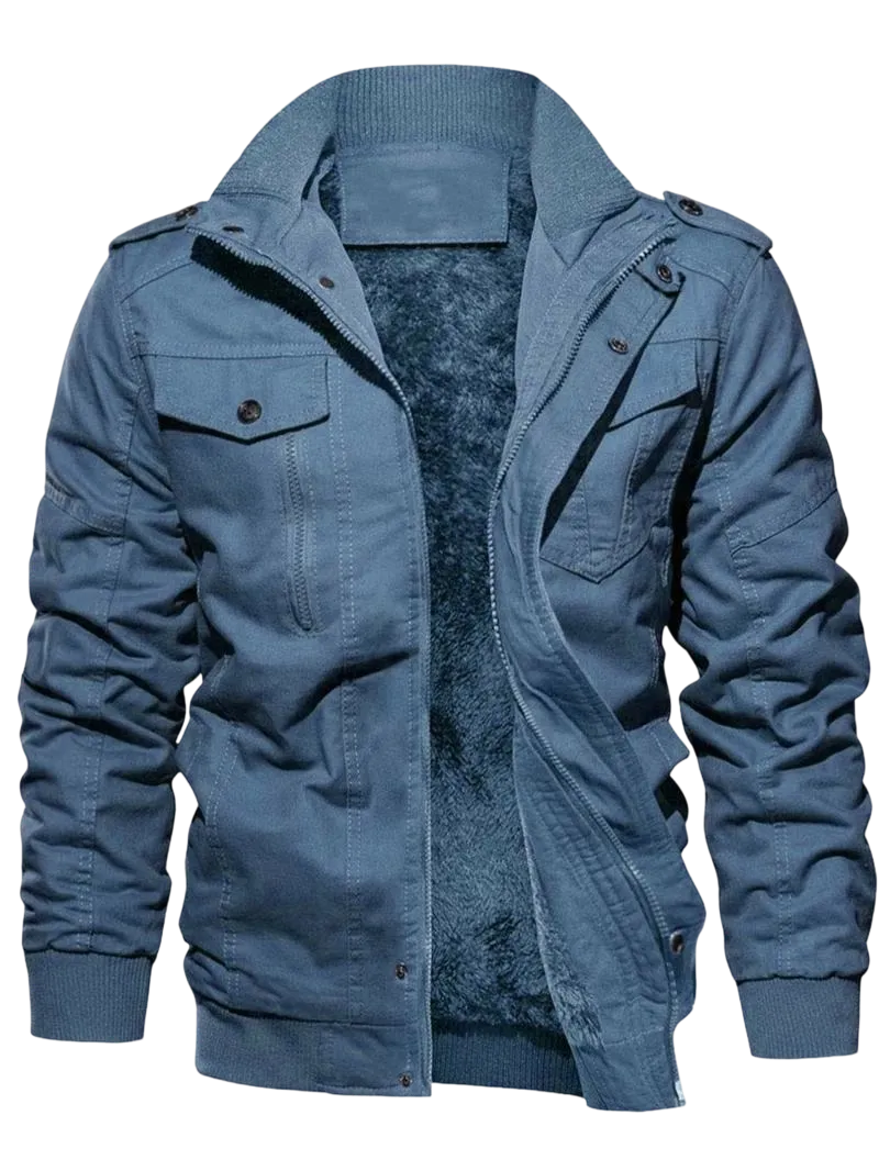 Men's Regular Fit Solid Pocket Zipper Thermal Lined Jacket