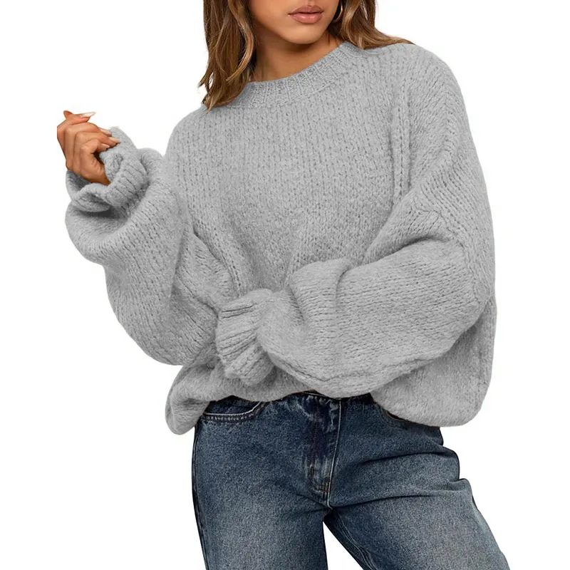 Women's Oversized Sweater Crewneck Long Sleeve Fuzzy Knit Chunky Pullover Sweaters