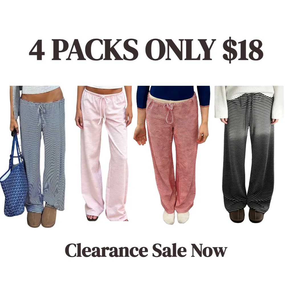 Women's Striped Drawstring Straight Leg Pants