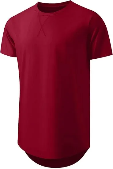 Cotton Hipster Hip Hop Longline Crewneck T-Shirt,Menswear Casual Tshirt Tops