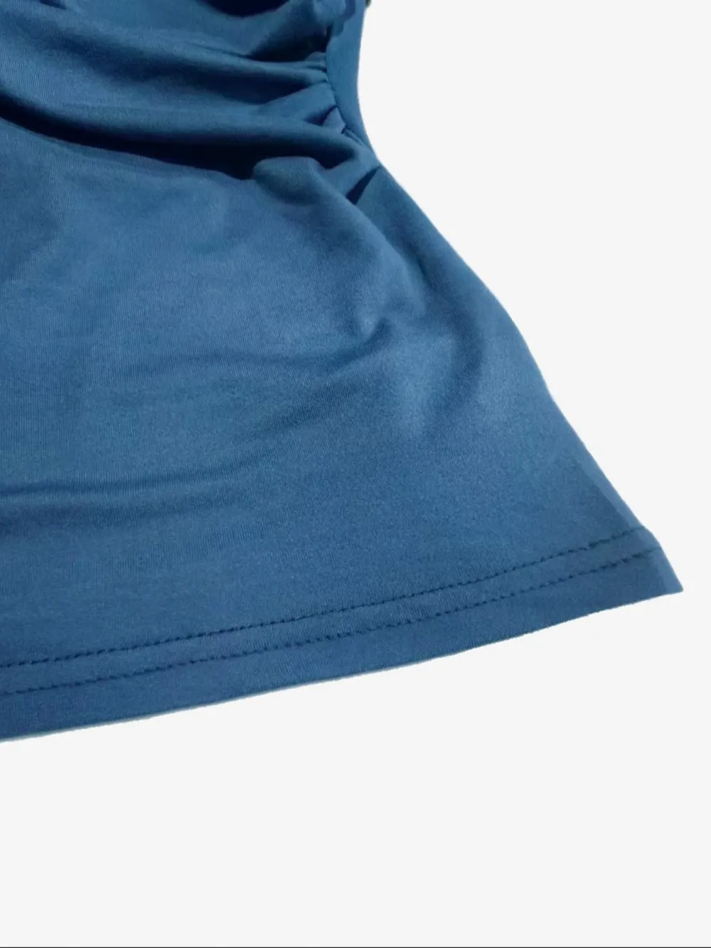 Women's Slim Fit Ruched Asymmetrical Top, High Neck Short Sleeve Knit T-Shirt, Casual Plain Design