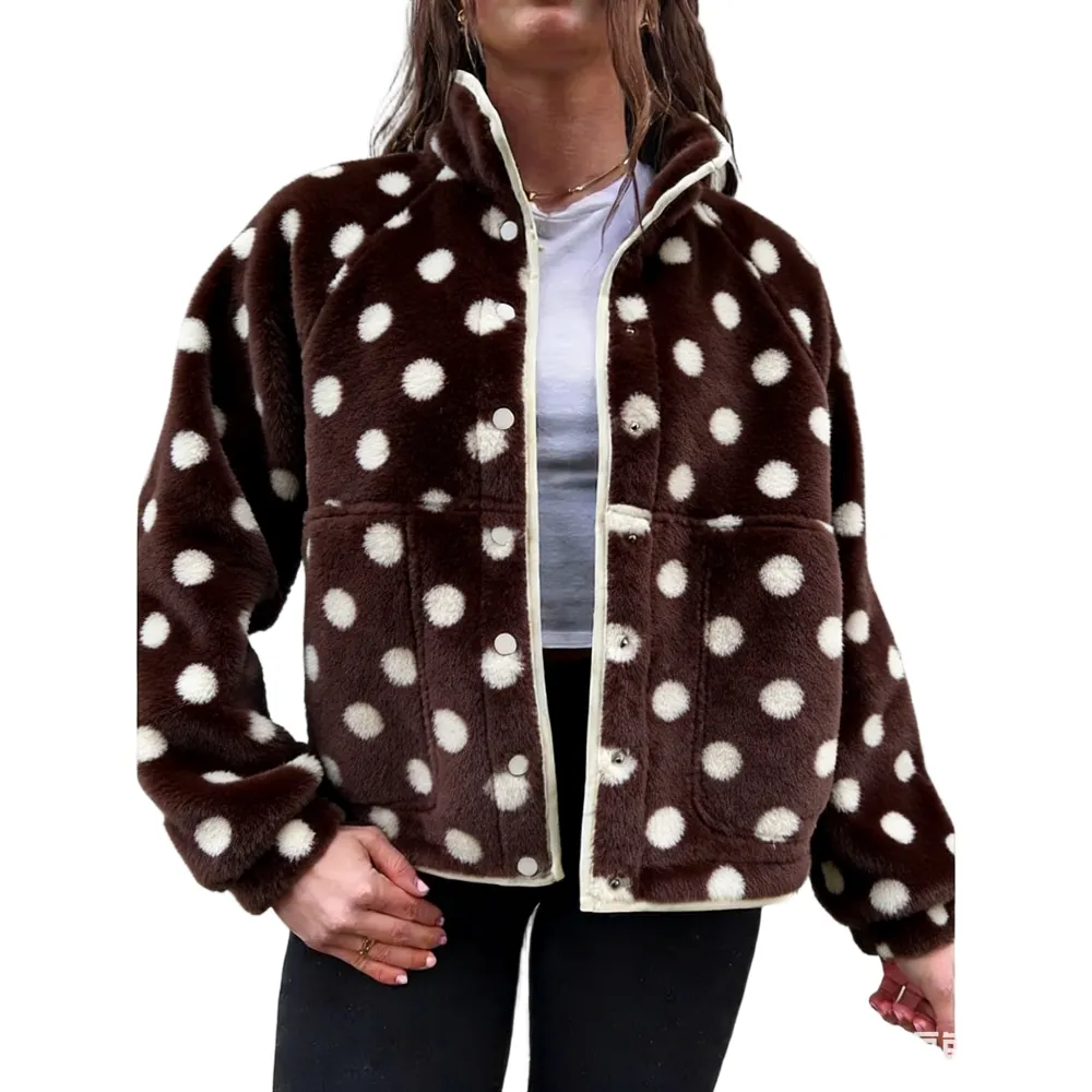 Womens Fall Winter Fleece Jacket Dot Pattern