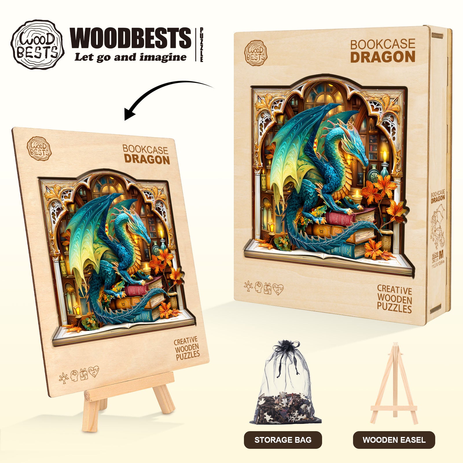 Bookcase Dragon Wooden Jigsaw Puzzle