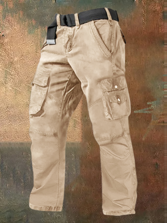Men's Multi Pocket Plain Breathable Moisture Outdoor Daily Camping & Hiking Pants (Belt Included)