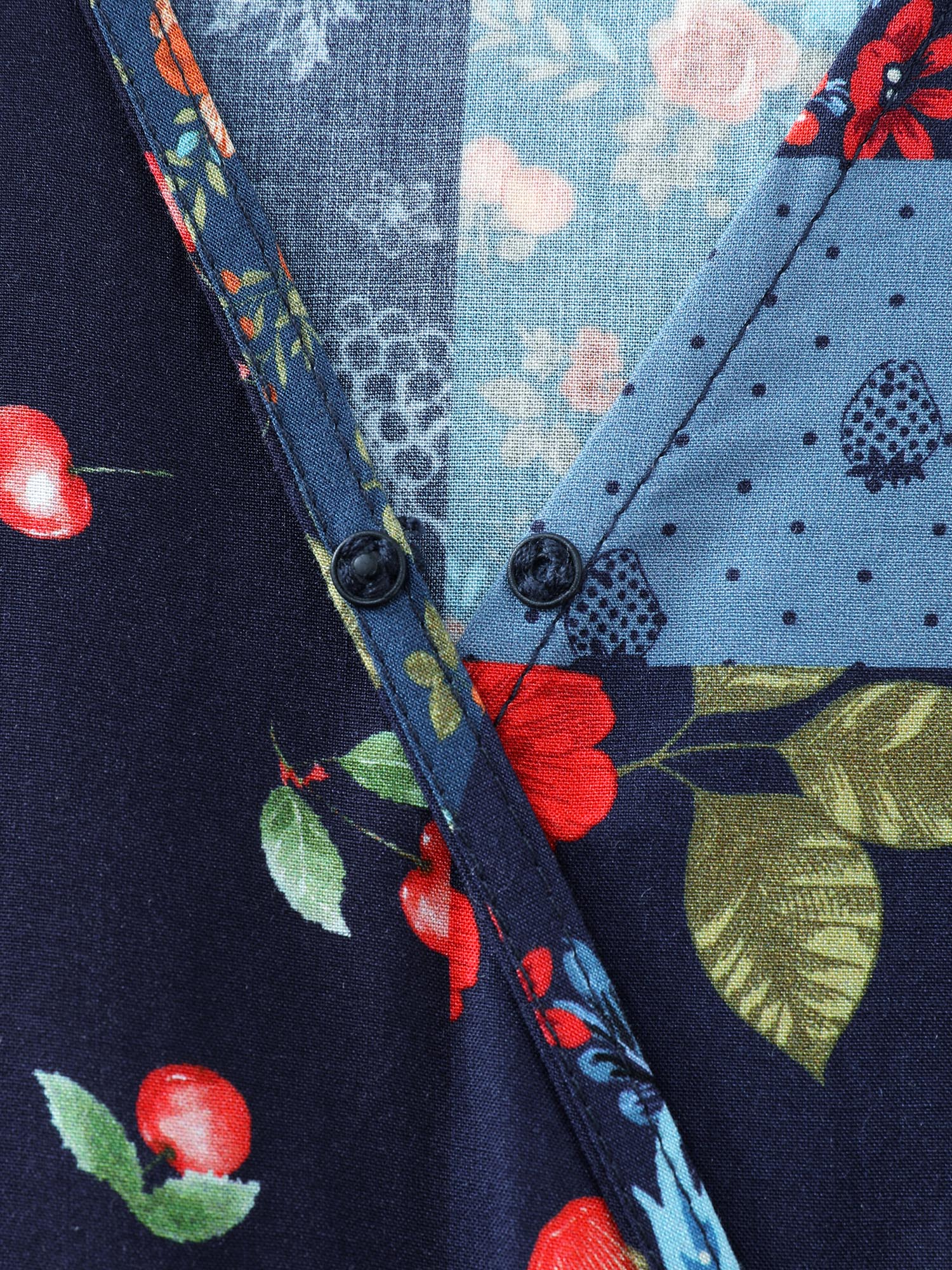 Fruit Collage Print Wrap Neck Midi Dress