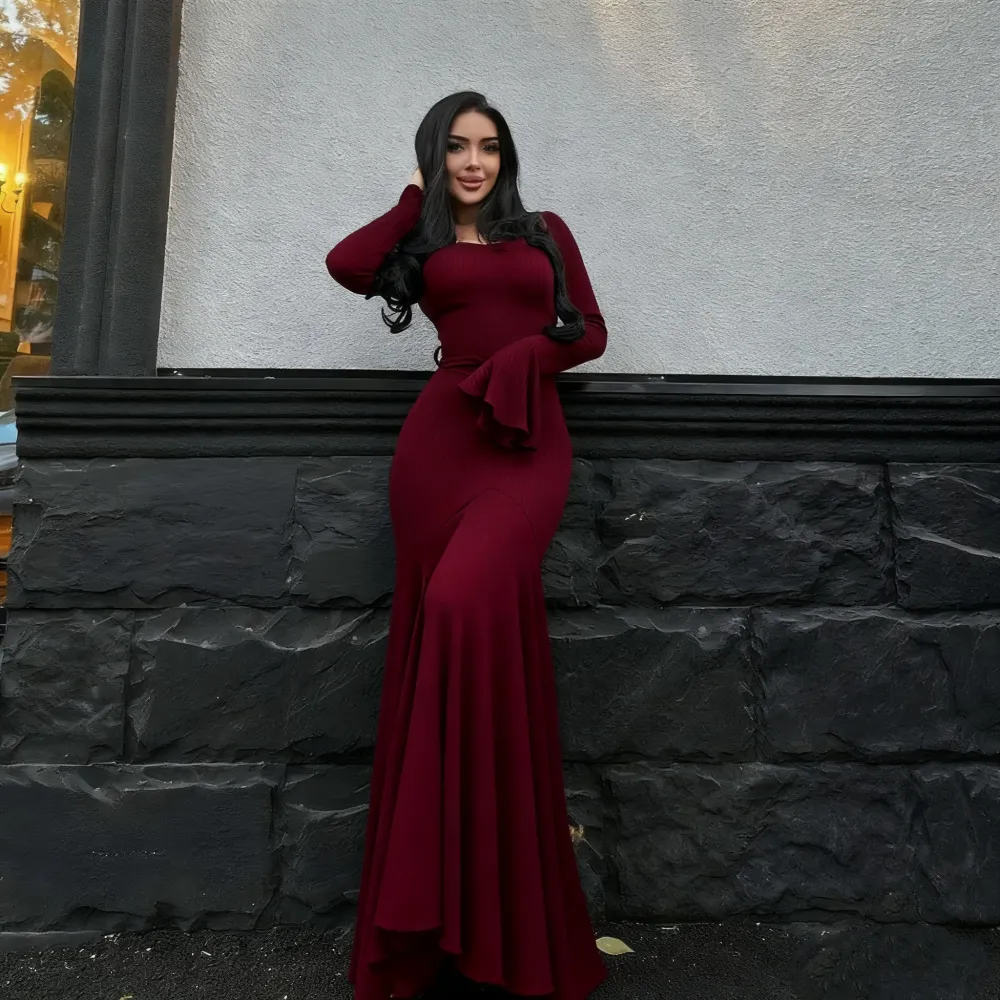 Women's Plain Lace Up Flounce Sleeve Dress