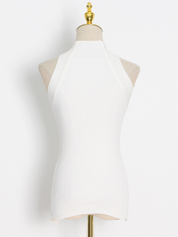 Stylish Irregularity Hollow Split-Joint Solid Color Knitting Vest Top