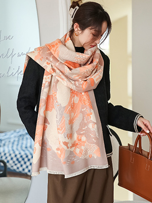 Vintage Printed Tasseled Shawl&Scarf