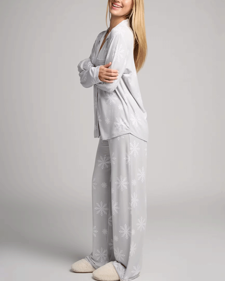 Women’s Soft Button-Up Pajama Set – Long Sleeve Lounge Top & Pants