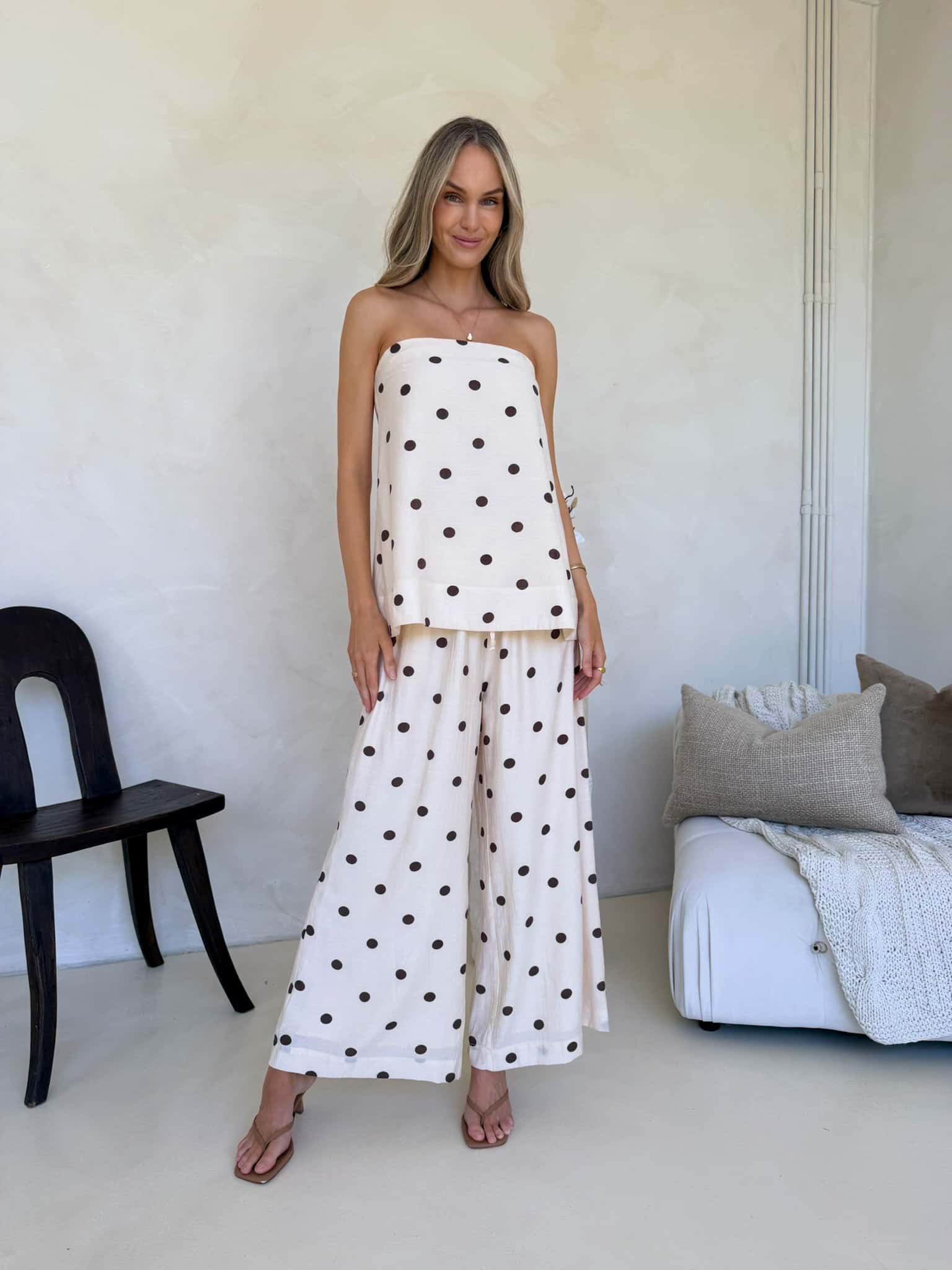 Blair Pants - Crème Cafe Polka Dot