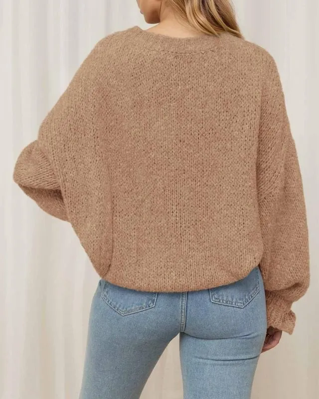Women's Oversized Sweater Crewneck Long Sleeve Fuzzy Knit Chunky Pullover Sweaters