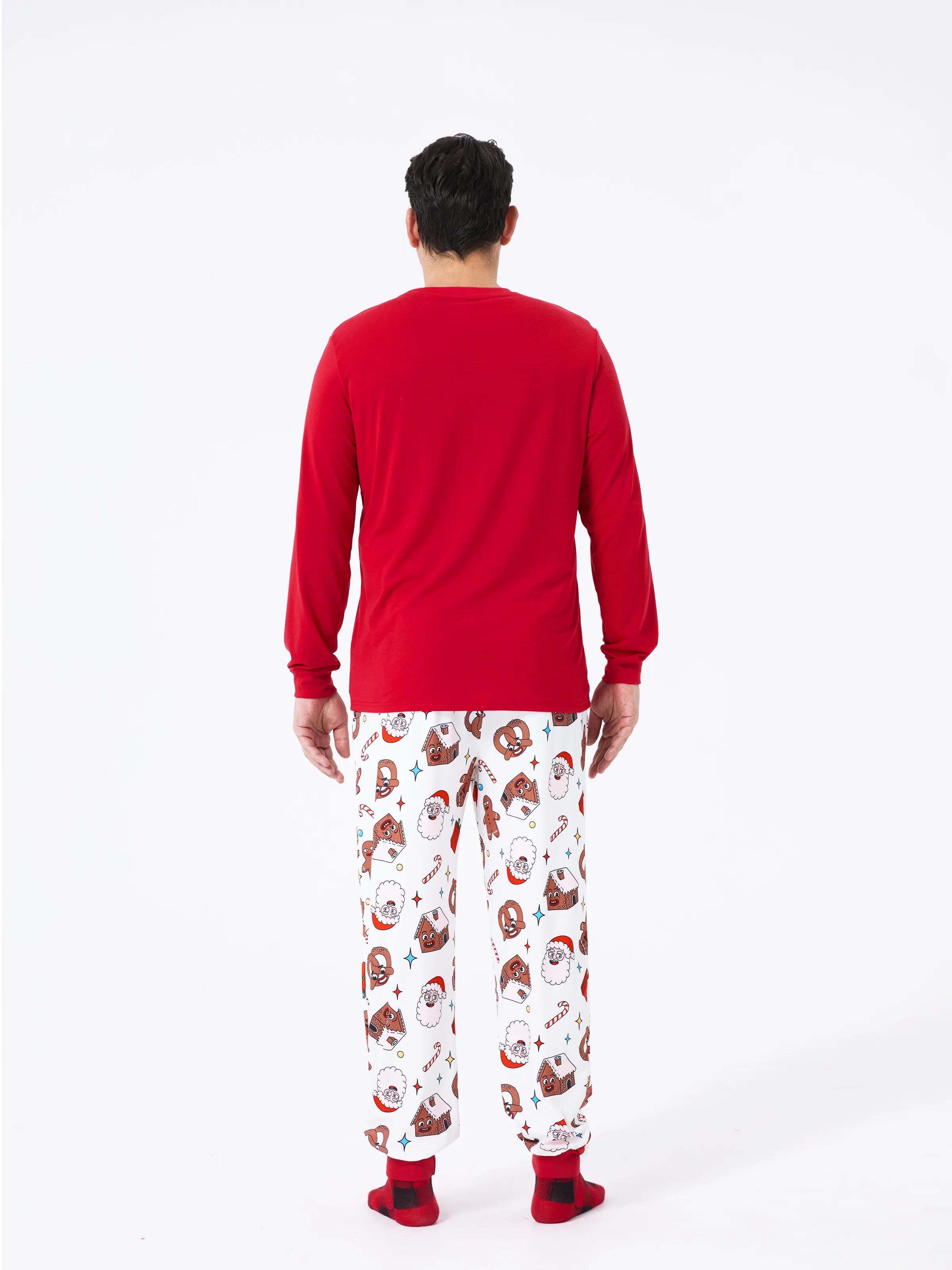 Christmas Matching Family Pajamas Set Gingerbread and Santa PJS with Christmas Socks Red