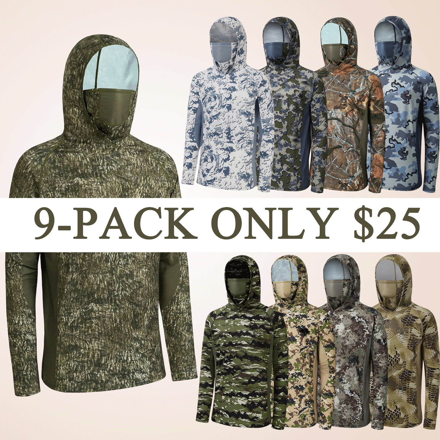 Men’s UPF 50+ Camo Long Sleeve Outdoor Hoodie – Hunting & Fishing Performance Shirt