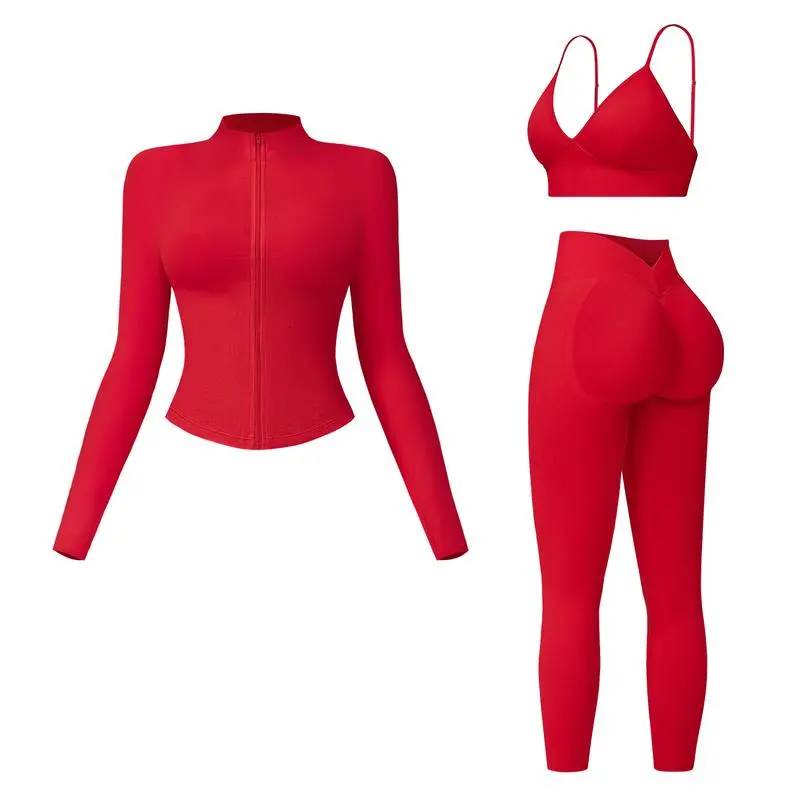 Women's 3-piece set - vest + high-waisted sweatpants + zippered short jacket
