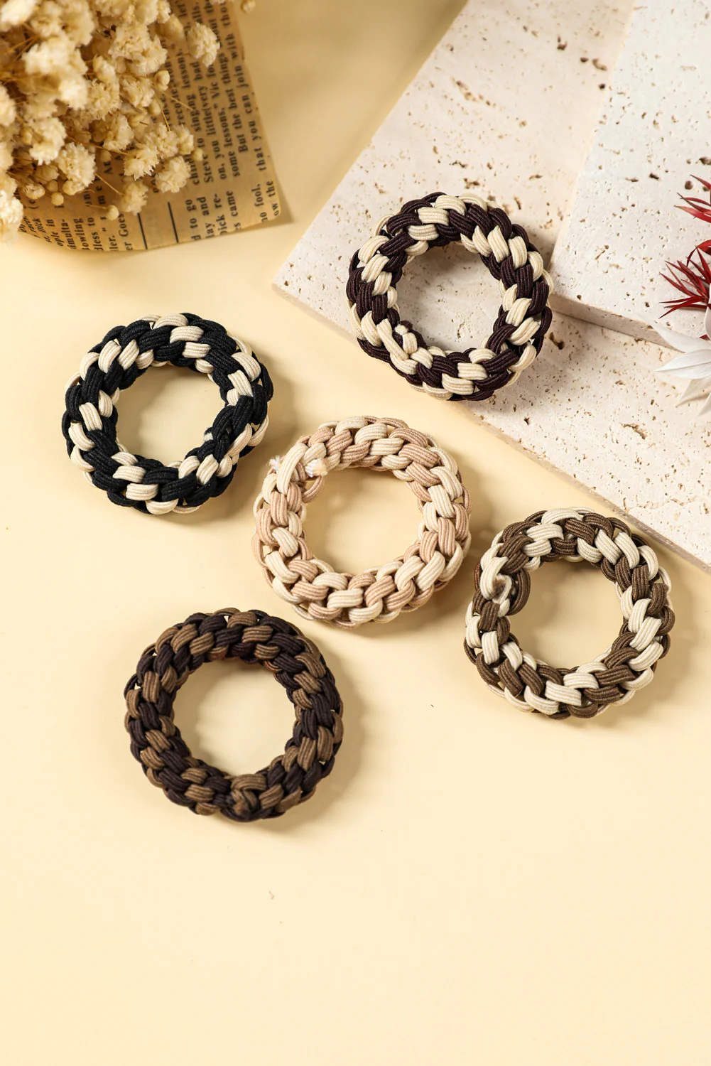 Light French Beige 5pcs Braided Thick Hair Ties