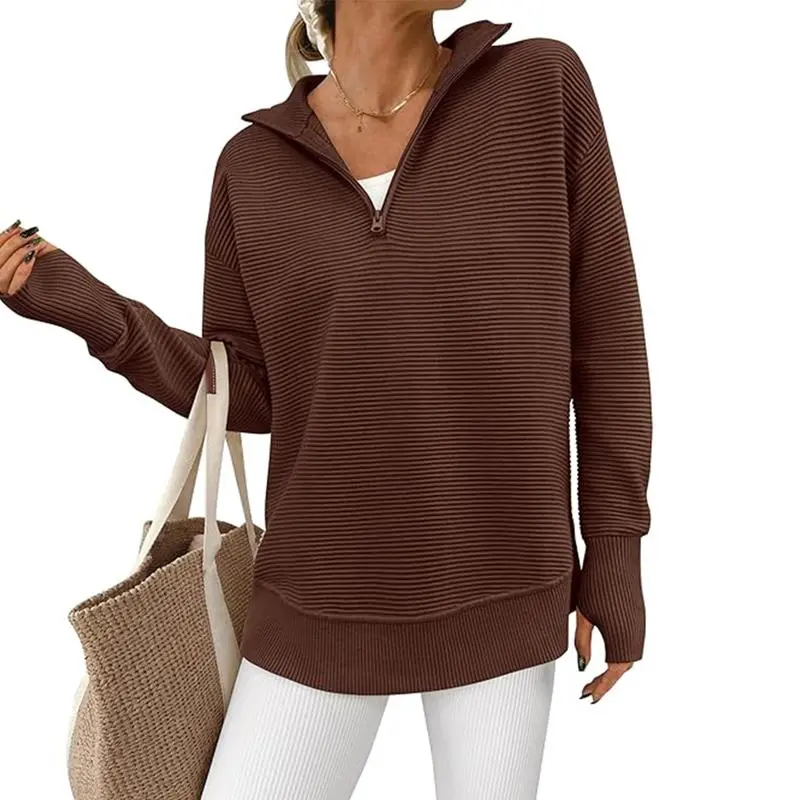 Women's Long Sleeve Quarter Zip Pullover Sweater