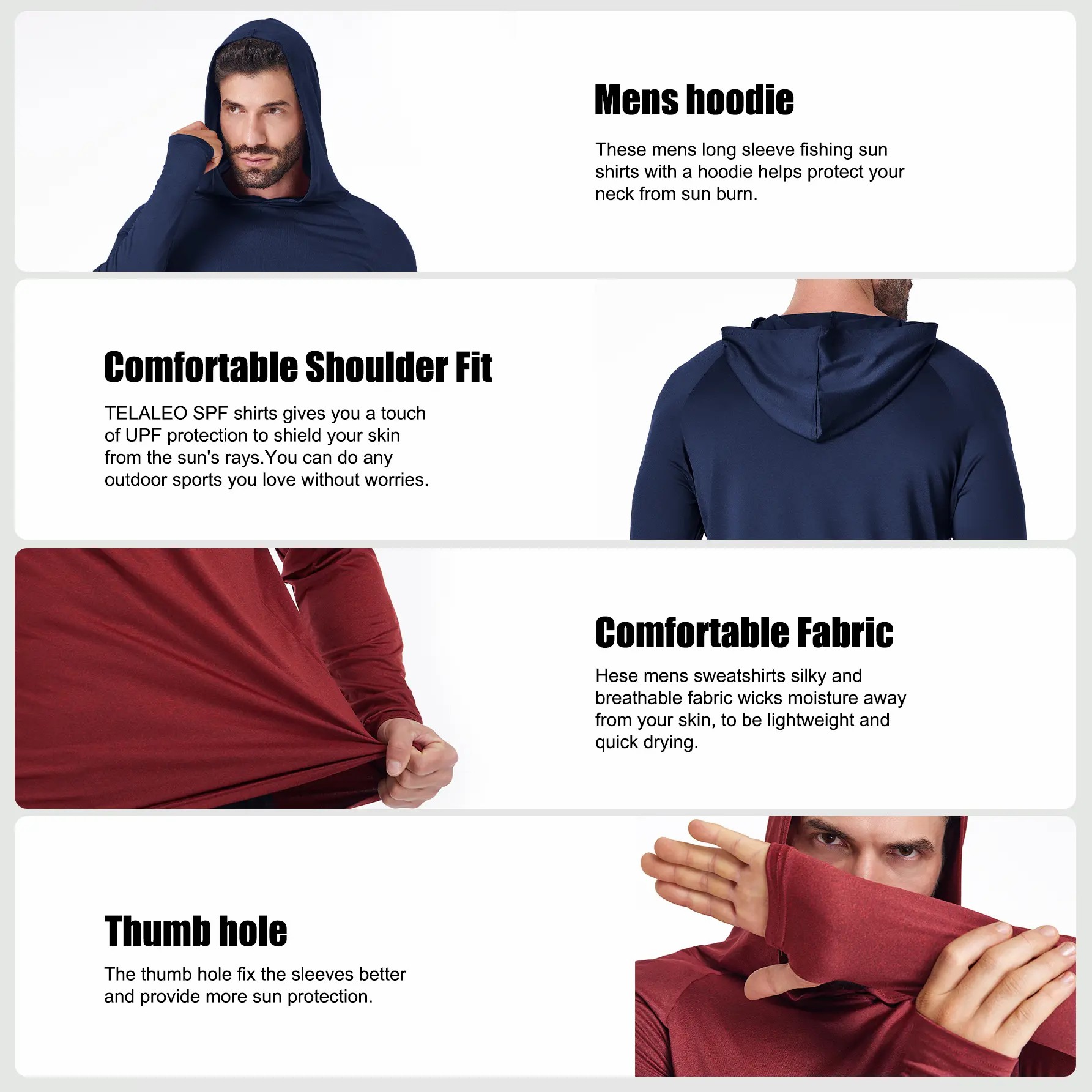 🔥🔥Men’s UPF Sun Protection Hoodie – Lightweight Dry-Fit Long Sleeve Athletic Shirthirt with Face Mask