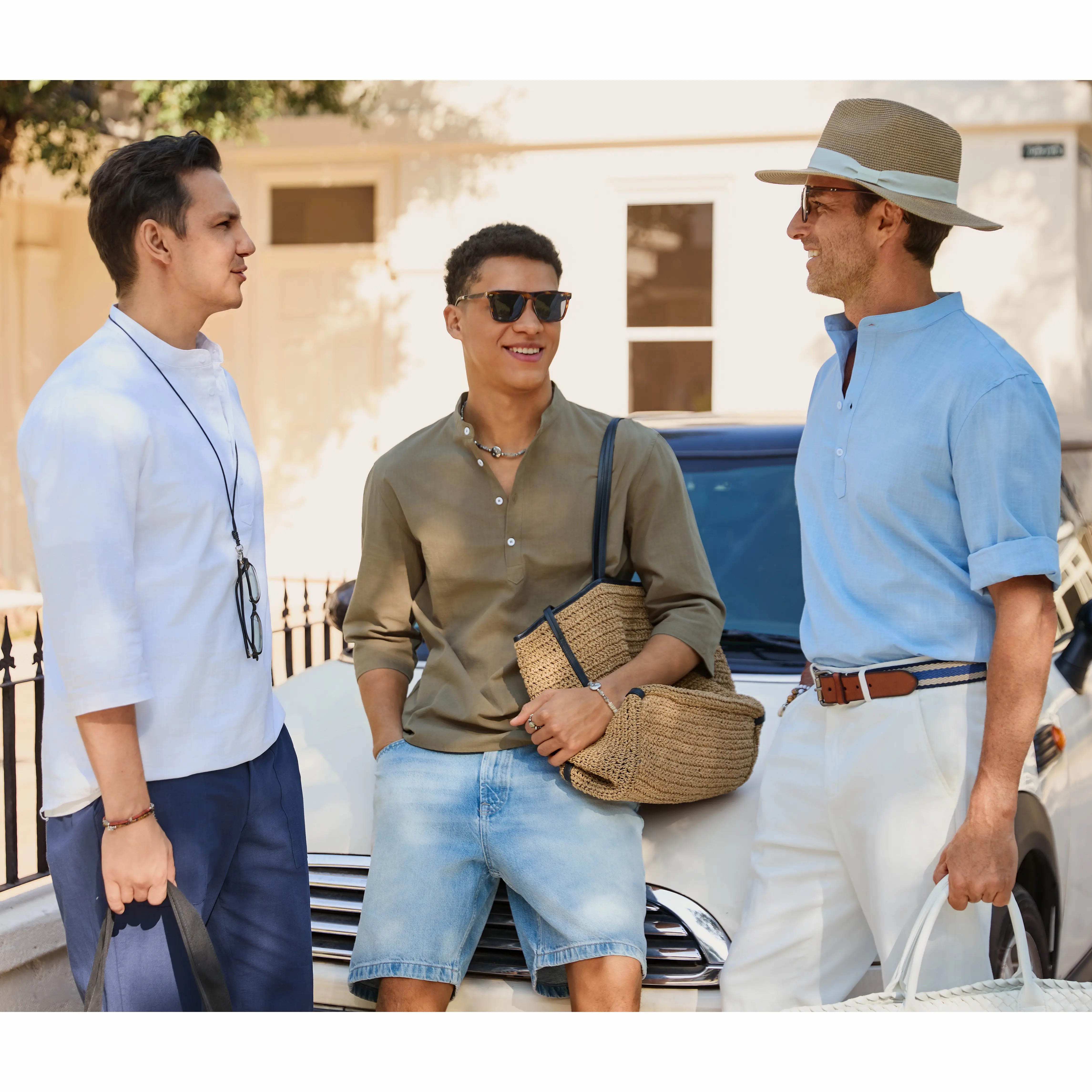 Mens Linen Shirts Casual Cotton 3/4 Sleeve Regular-Fit Henley T-Shirt Summer Lightweight Beach Yoga Tops