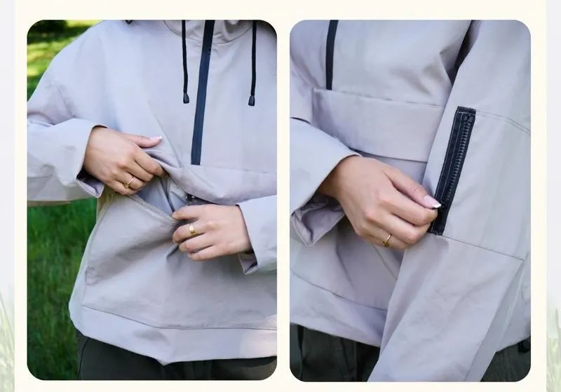 Woman Waterproof Oversized Fall Hoodie Coat Warm Half Zip Rain Jacket