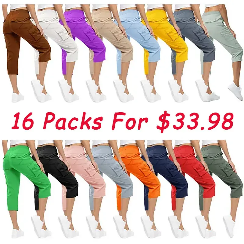 🔥Last day promotion🔥Women's Cargo Capris Lightweight Hiking Pants Shorts Cropped Cotton