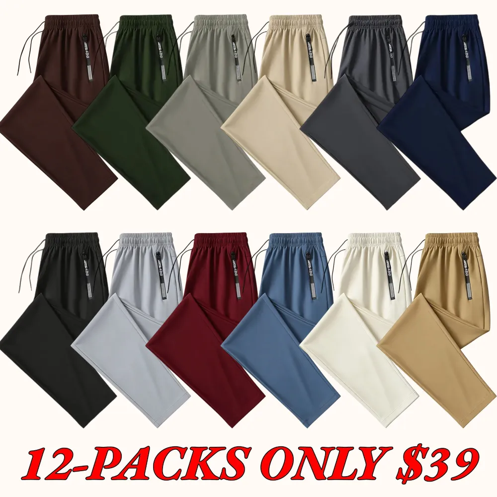 Ice silk sweatpants, drawstring elastic design, with zippered pockets